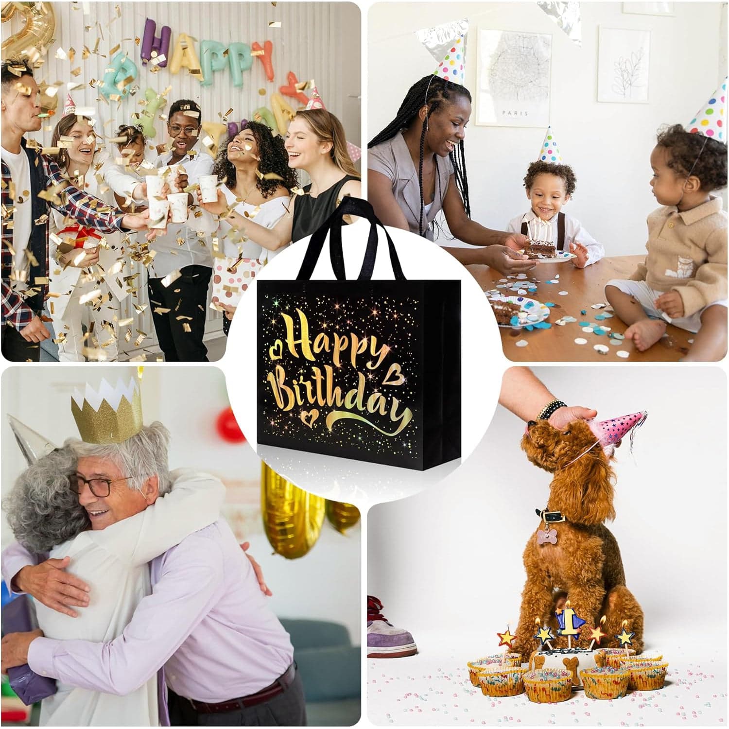 Birthday Gift Bag with Gold Shiny Stars, Reusable Party Gift Bags (1 Pc) thumbnail 6