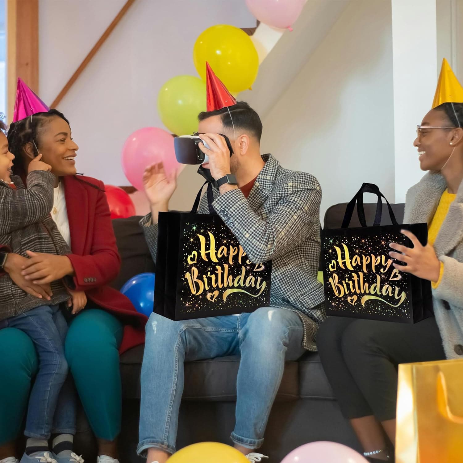 Birthday Gift Bag with Gold Shiny Stars, Reusable Party Gift Bags (1 Pc) thumbnail 7