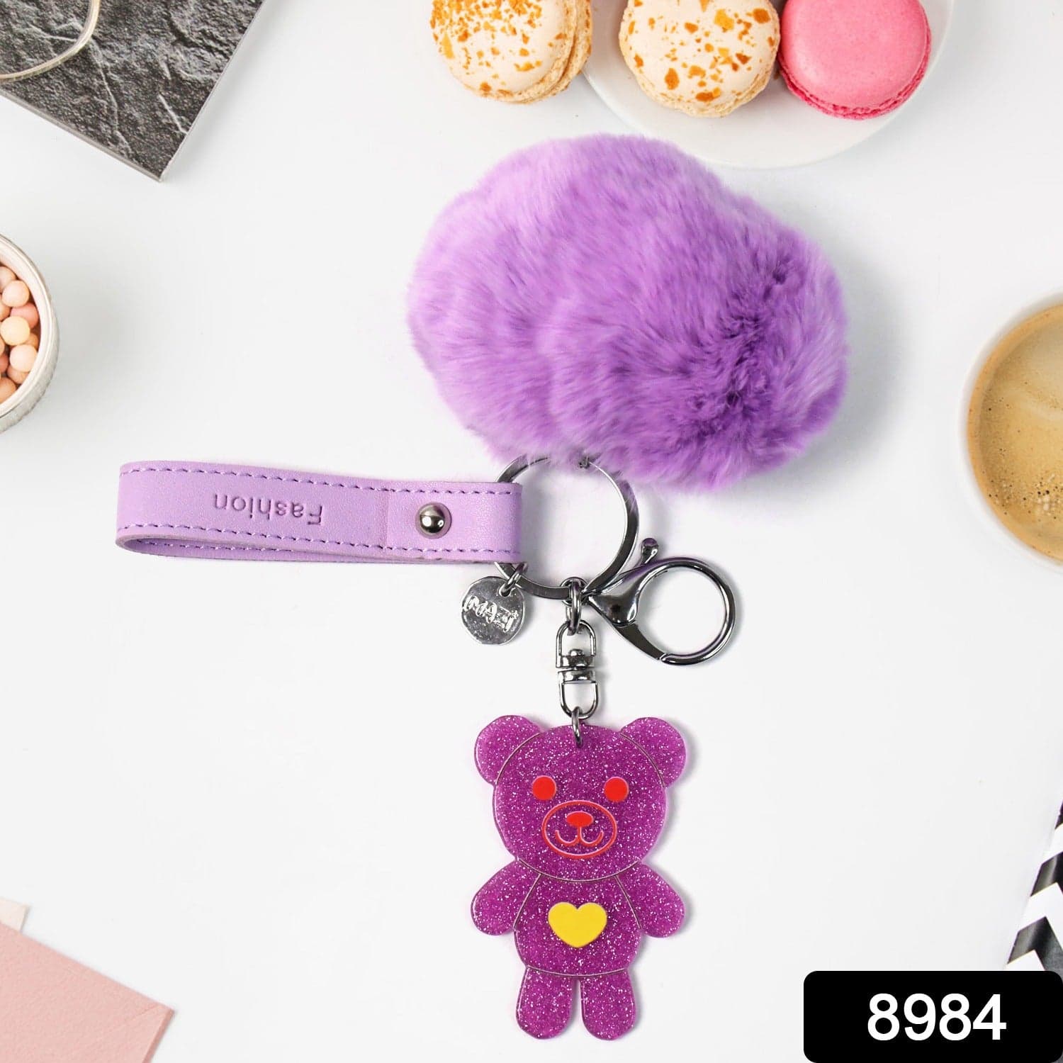 Cute Cartoon Keychain with Fluffy Pom (1 Pc) thumbnail 2
