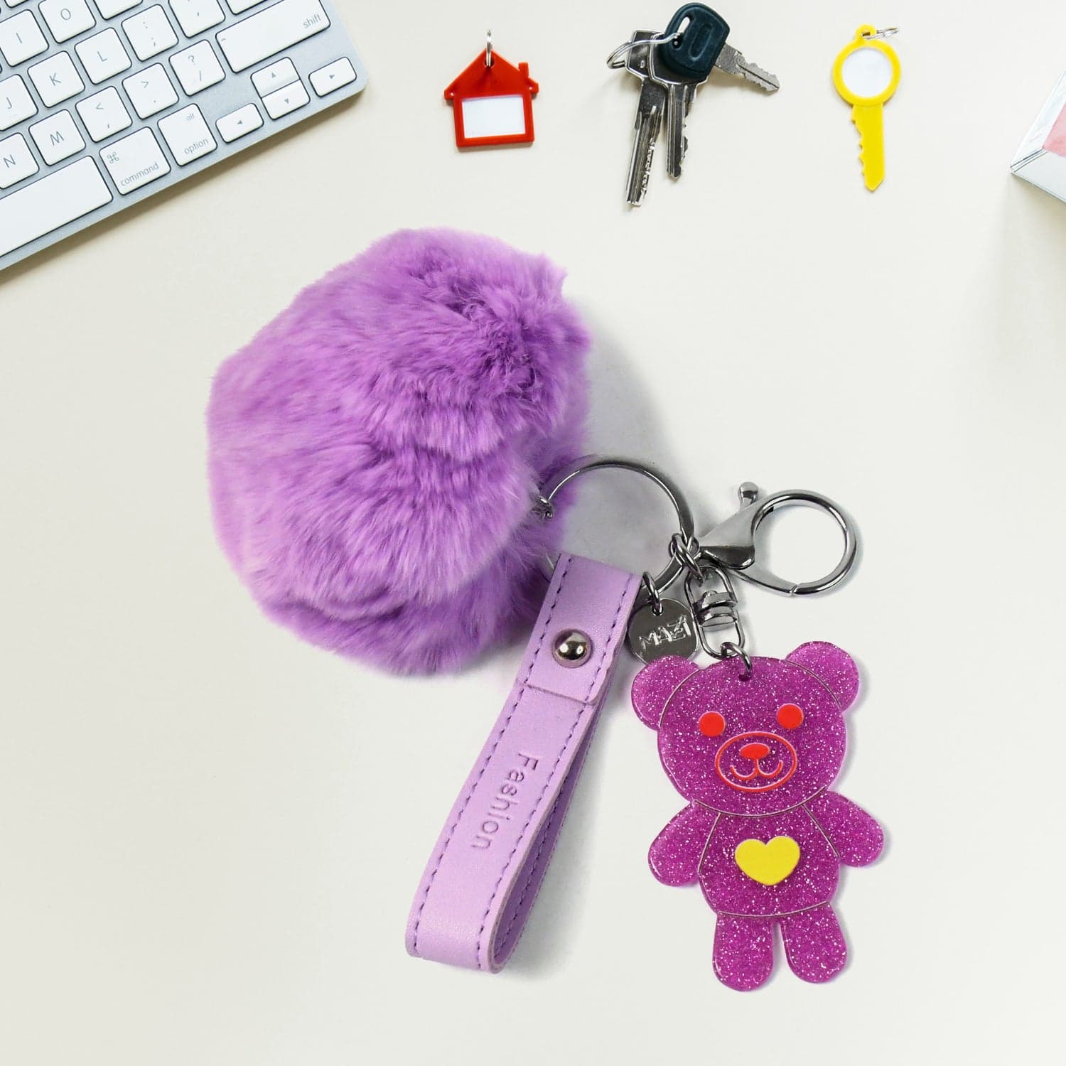 Cute Cartoon Keychain with Fluffy Pom (1 Pc) thumbnail 4