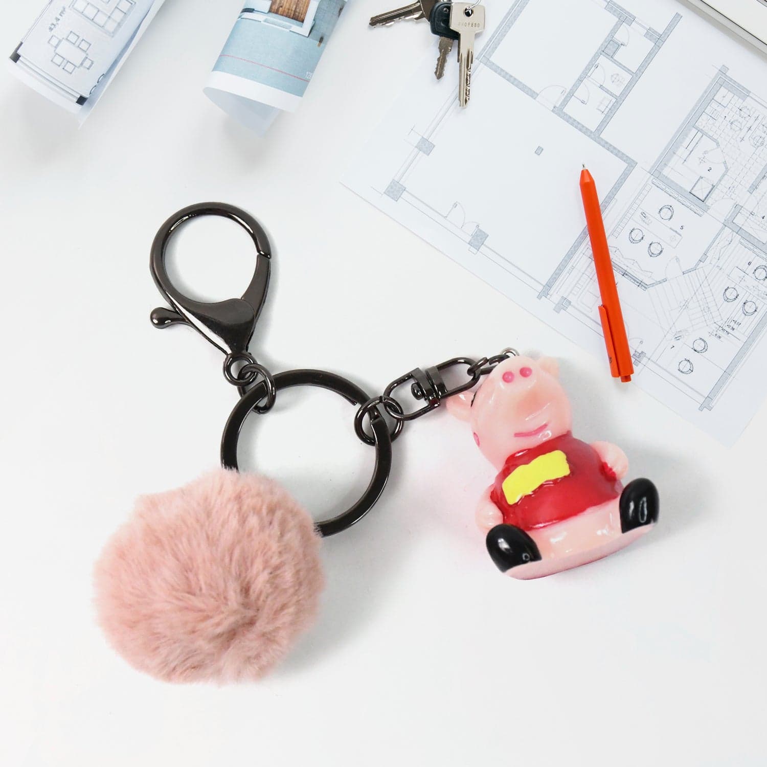 Cute Cartoon Keychain with Fluffy Pom (1 Pc / Mix Design) thumbnail 1