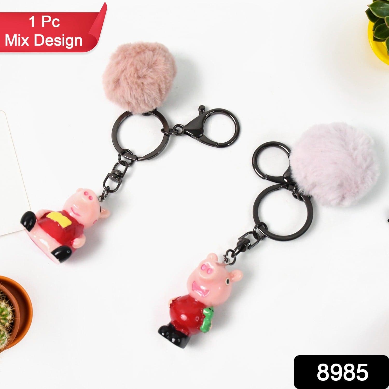 Cute Cartoon Keychain with Fluffy Pom (1 Pc / Mix Design) thumbnail 2