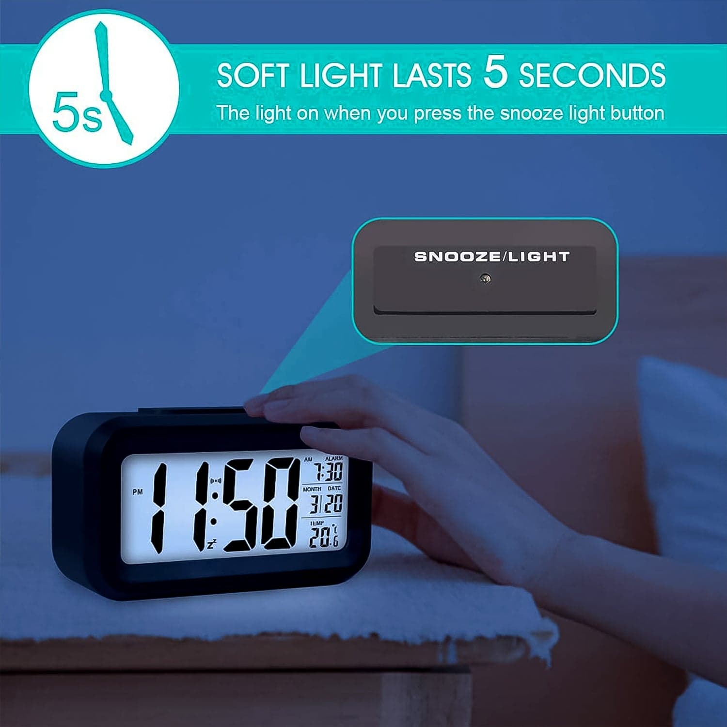 Digital Lcd Alarm Clock With Backlight 1 Pc thumbnail 2