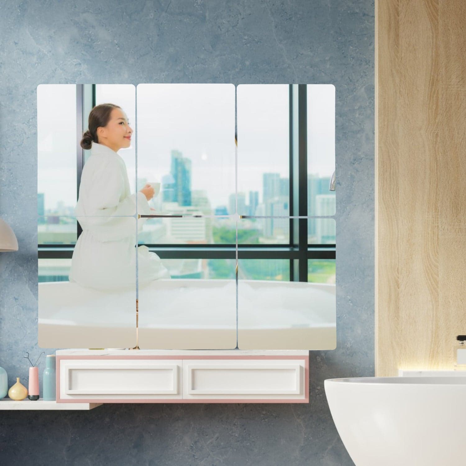 10PC BIG SQUARE ADHESIVE-BATHROOM-MIRROR-WALL thumbnail 3