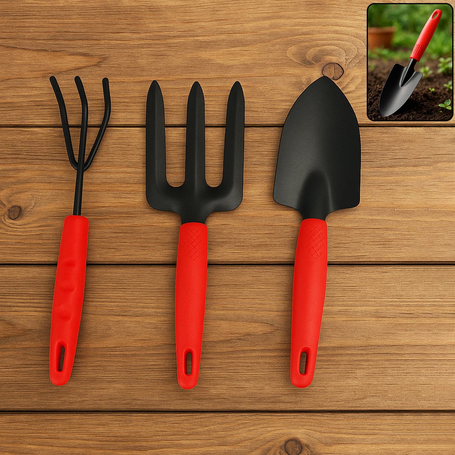 3pcs Small sized Hand Cultivator, Small Trowel, Garden Fork thumbnail 1
