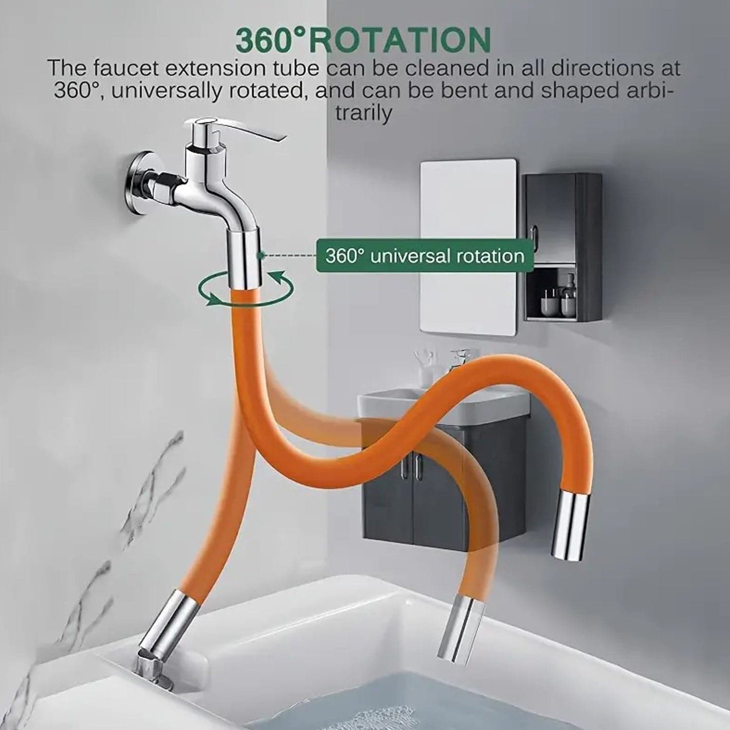 Flexible Water Tap Extender, 360° Bending Faucet Extension Tube with Connector (18cm) thumbnail 3