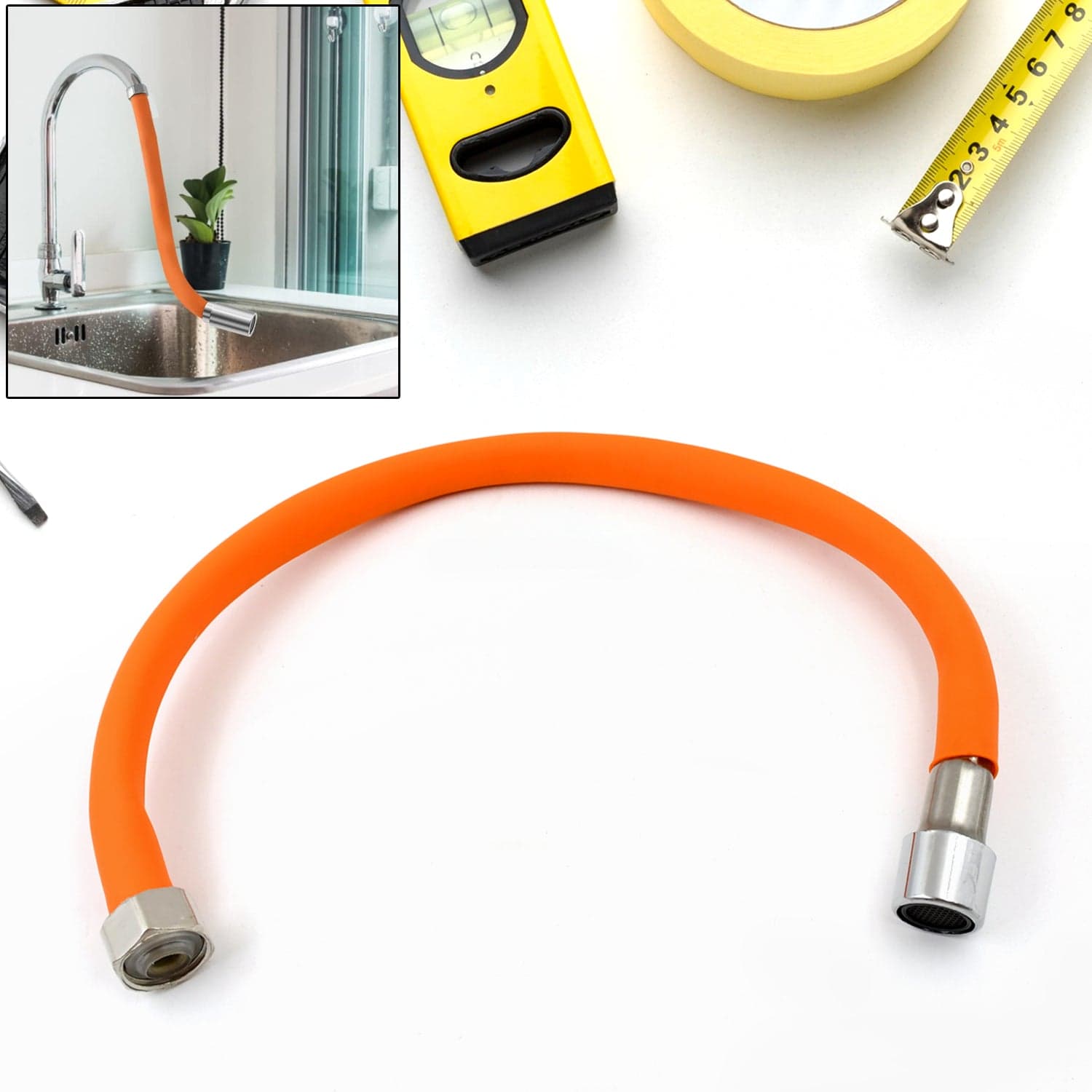 Flexible Water Tap Extender - 360° Adjustable Foaming Extension Tube with Connector (46cm) thumbnail 1