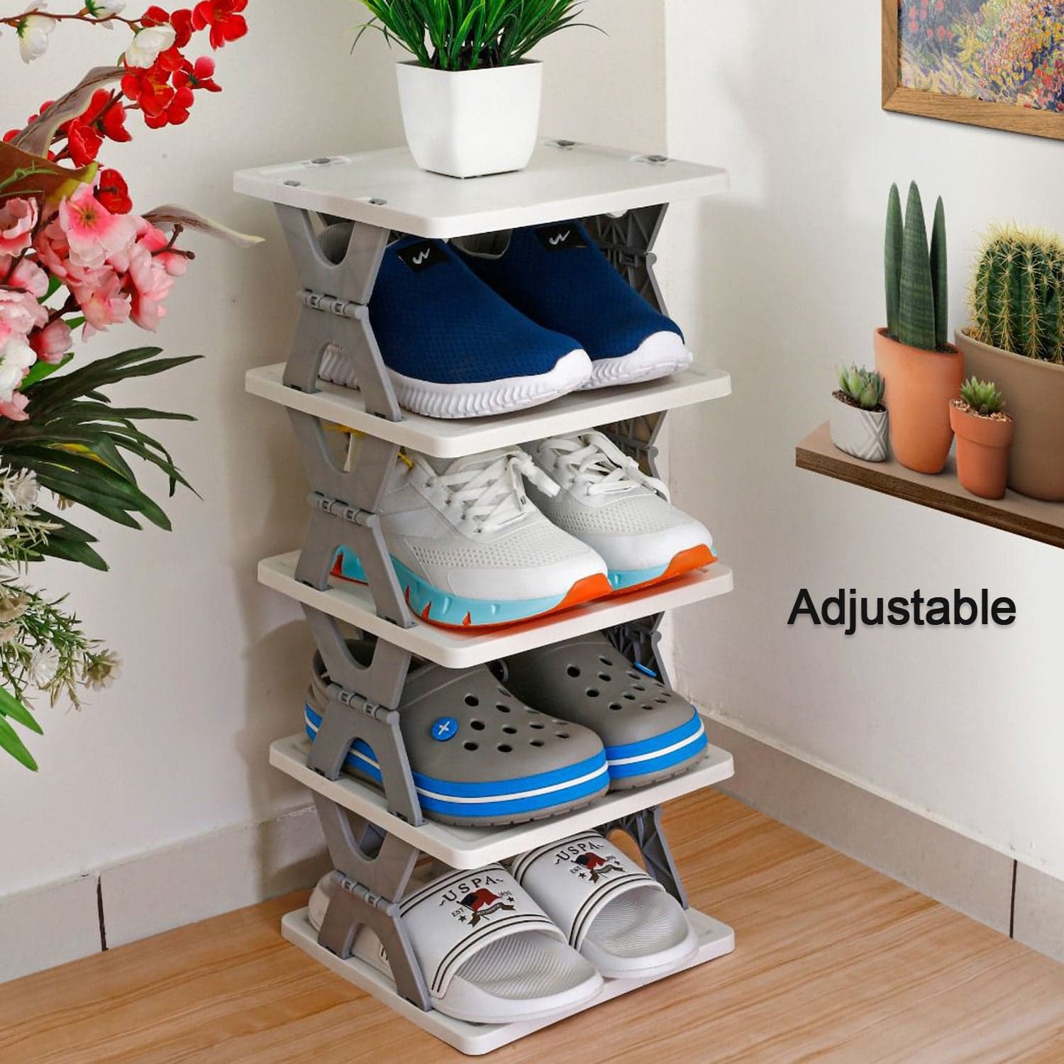 Smart 6-Layer Shoe Rack Of Foldable, Collapsible & Heavy-Duty Plastic Stand For Home Entryway Storage Organizer (Mix Color) thumbnail 6