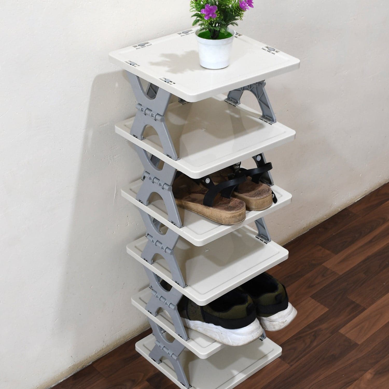 Smart 6-Layer Shoe Rack Of Foldable, Collapsible & Heavy-Duty Plastic Stand For Home Entryway Storage Organizer (Mix Color) thumbnail 7