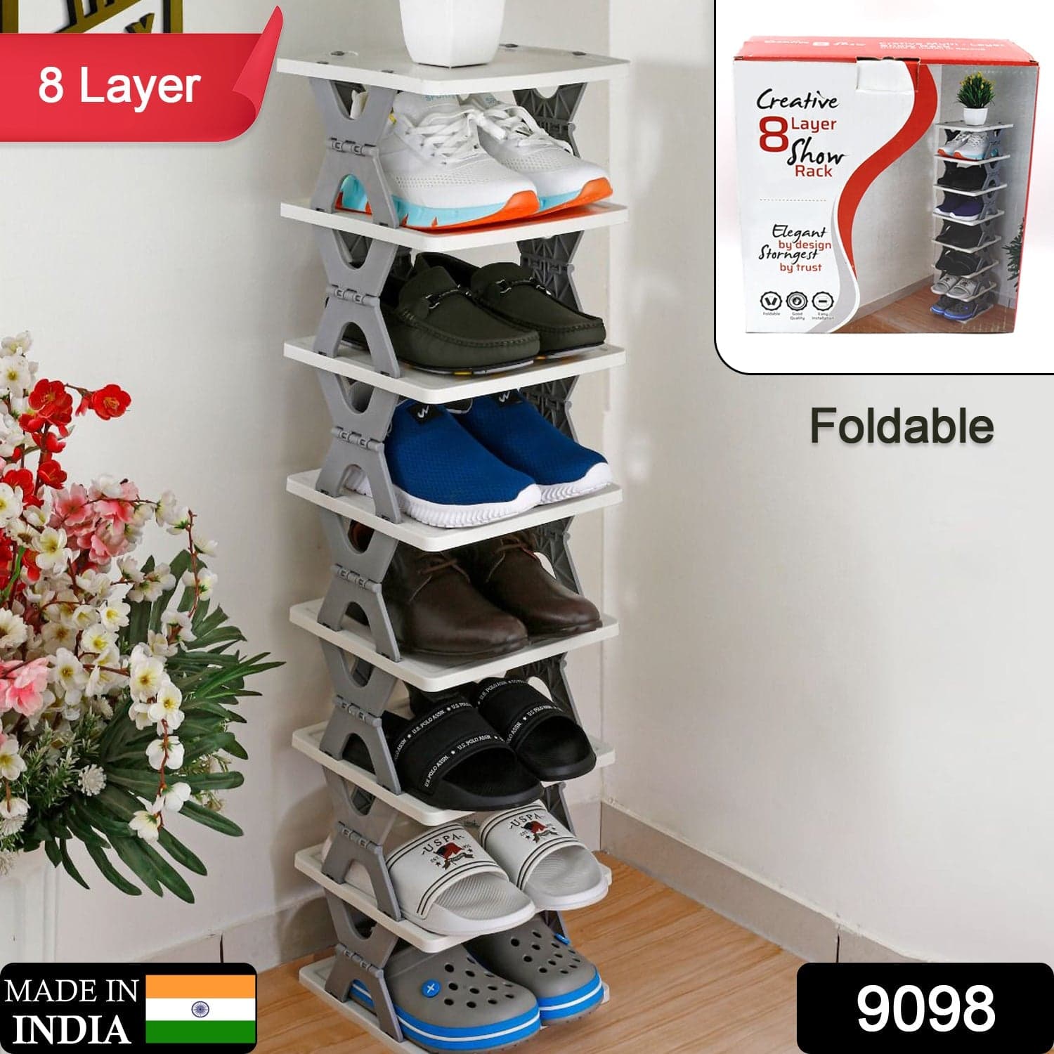 8-Layer Foldable Shoe Rack for Entryway - Heavy Duty Plastic Shoe Organizer thumbnail 2