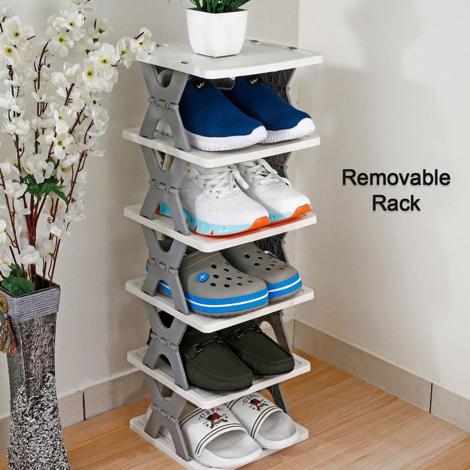8-Layer Foldable Shoe Rack for Entryway - Heavy Duty Plastic Shoe Organizer thumbnail 4