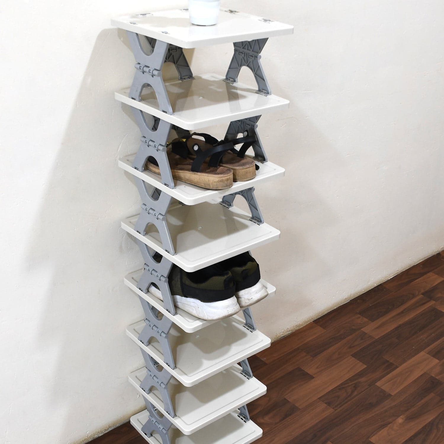 8-Layer Foldable Shoe Rack for Entryway - Heavy Duty Plastic Shoe Organizer thumbnail 5
