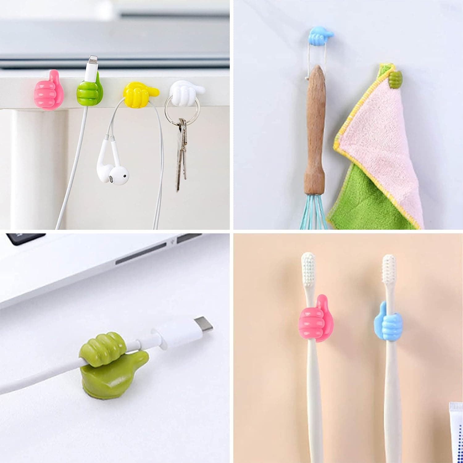 Thumb Cable Clips, Multi-Color Cord Organizer for Home, Office, Car (10 Pc Set) thumbnail 3