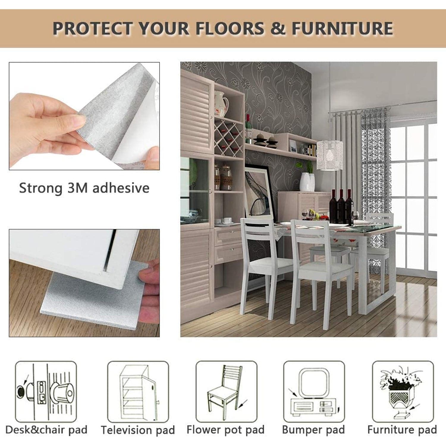 4-Piece Square Felt Furniture Floor Protector Pads thumbnail 7