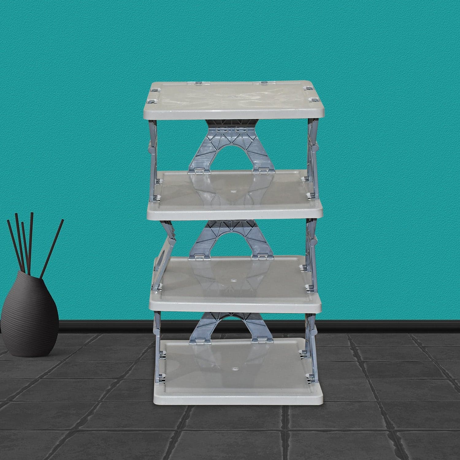 Foldable Shoe Rack (1 Pc, 4 Layers): Space-Saving, Entryway Storage thumbnail 1