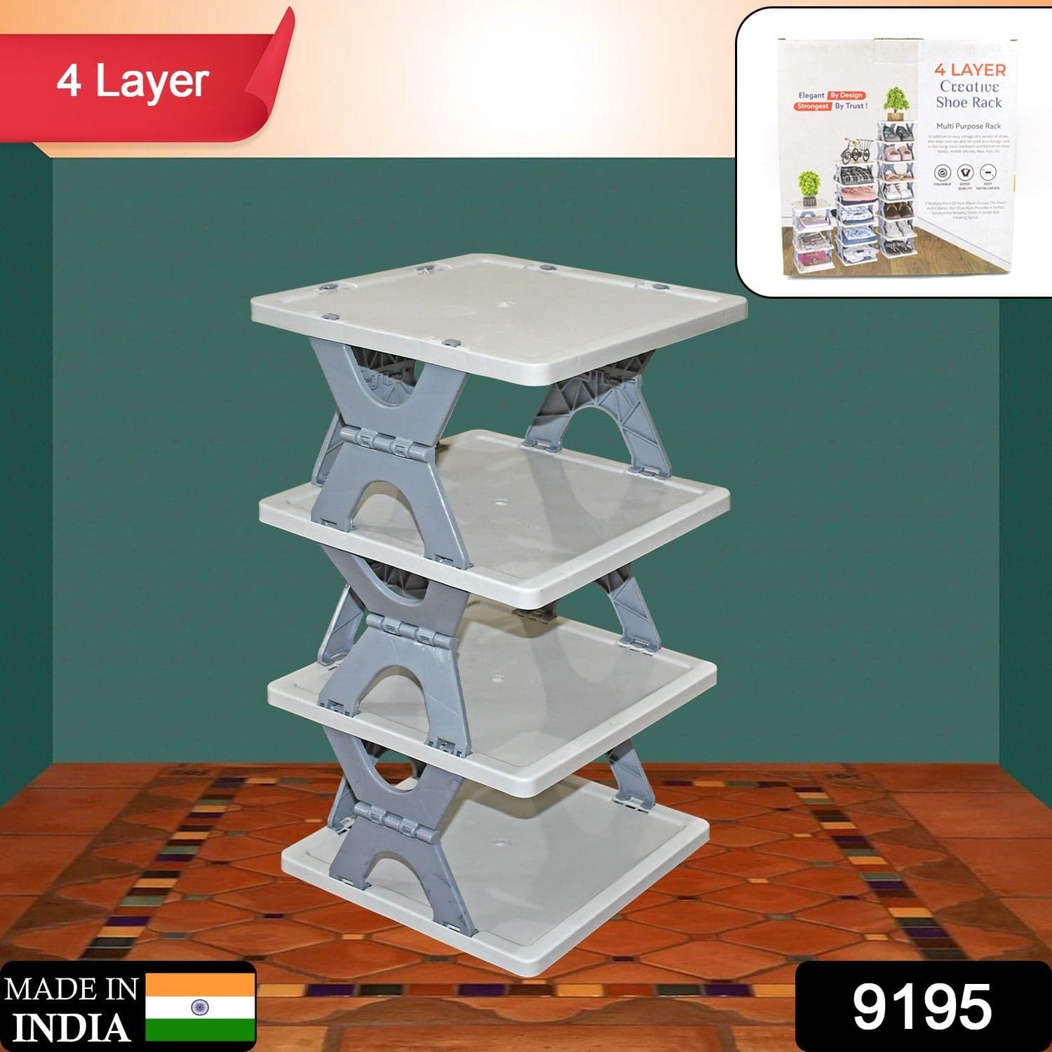 Foldable Shoe Rack (1 Pc, 4 Layers): Space-Saving, Entryway Storage thumbnail 2