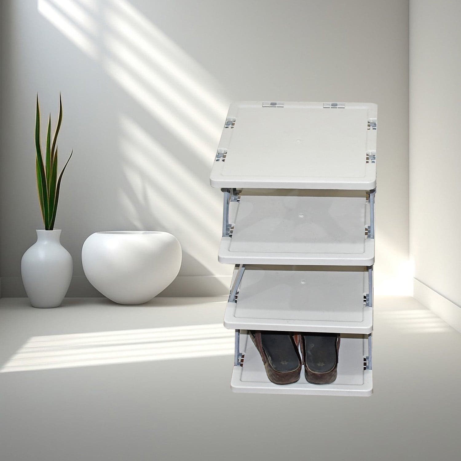 Foldable Shoe Rack (1 Pc, 4 Layers): Space-Saving, Entryway Storage thumbnail 4