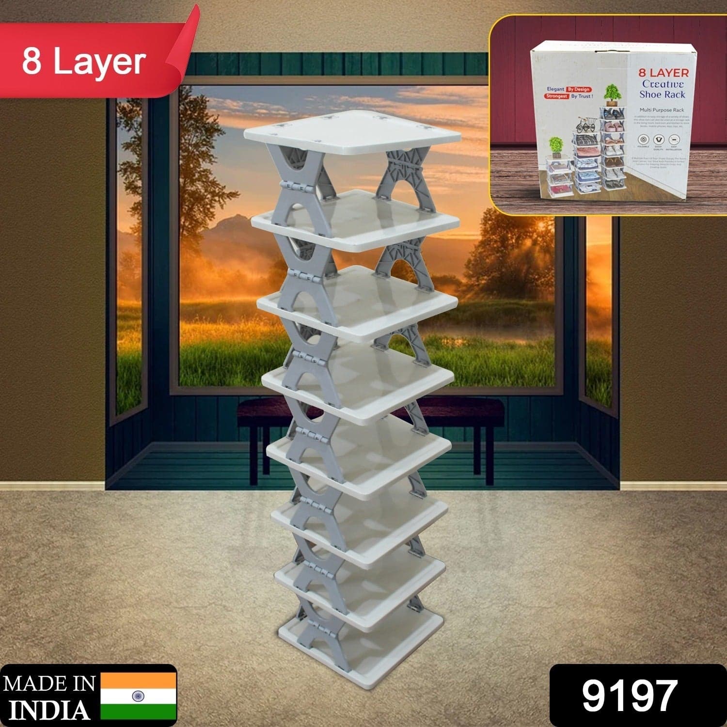 Foldable Shoe Rack (1 Pc, 8 Layers): Space-Saving, Entryway Storage thumbnail 2