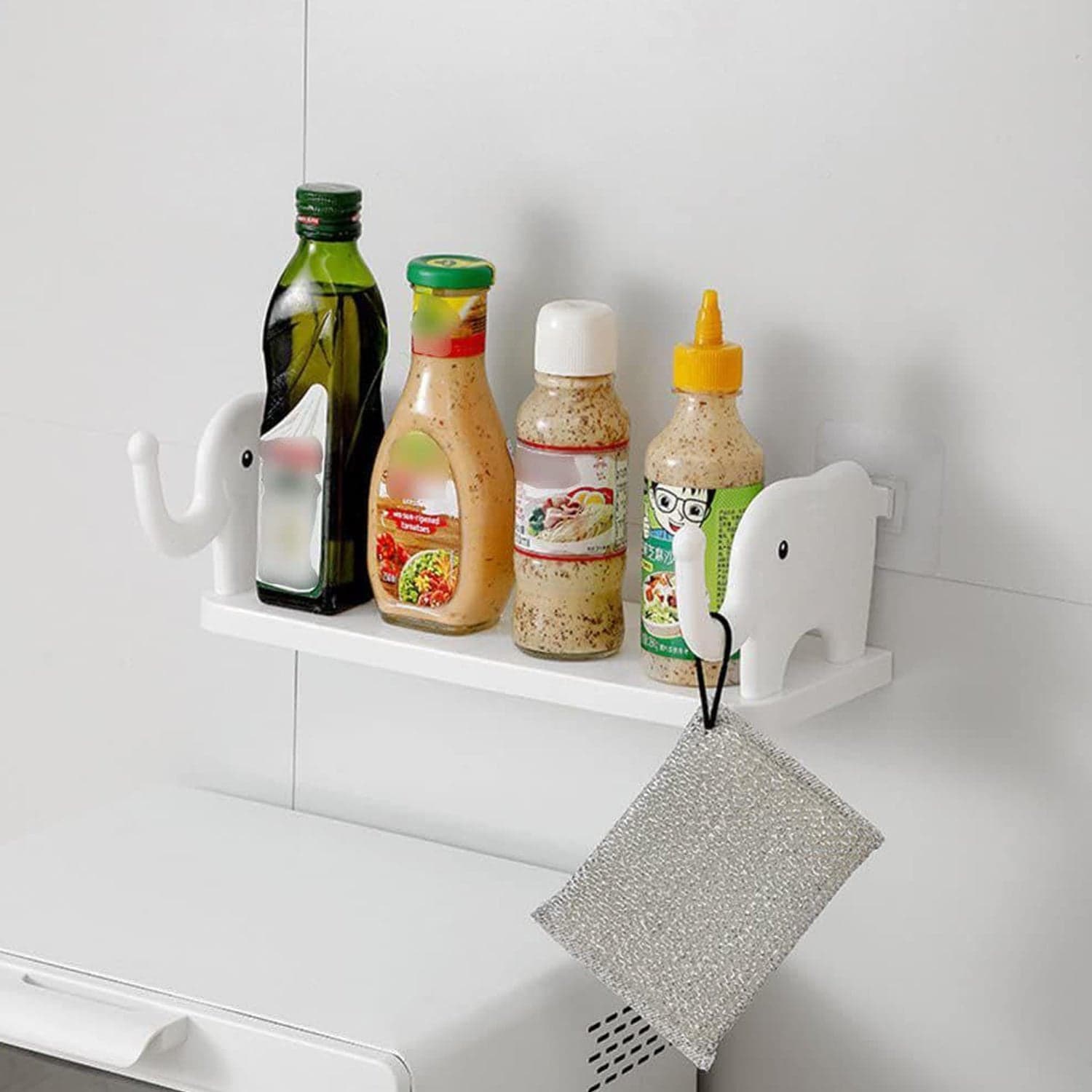 Multifunctional Elephant-Shaped Wall Shelf Of No-Punch Mini Organizer For Kitchen thumbnail 3