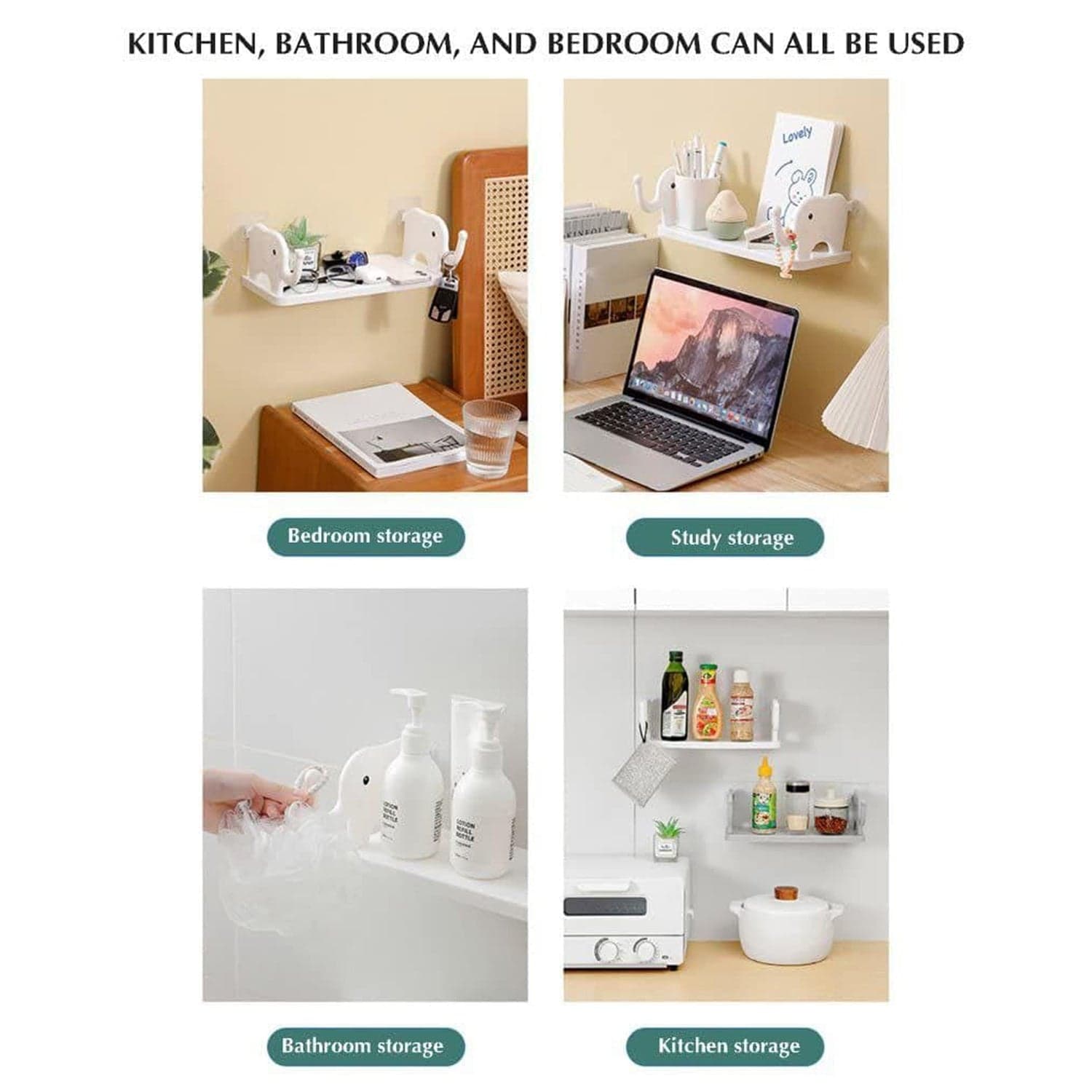 Multifunctional Elephant-Shaped Wall Shelf Of No-Punch Mini Organizer For Kitchen thumbnail 6