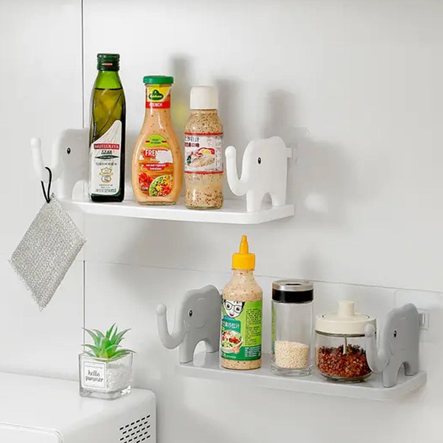 Multifunctional Elephant-Shaped Wall Shelf Of No-Punch Mini Organizer For Kitchen thumbnail 7