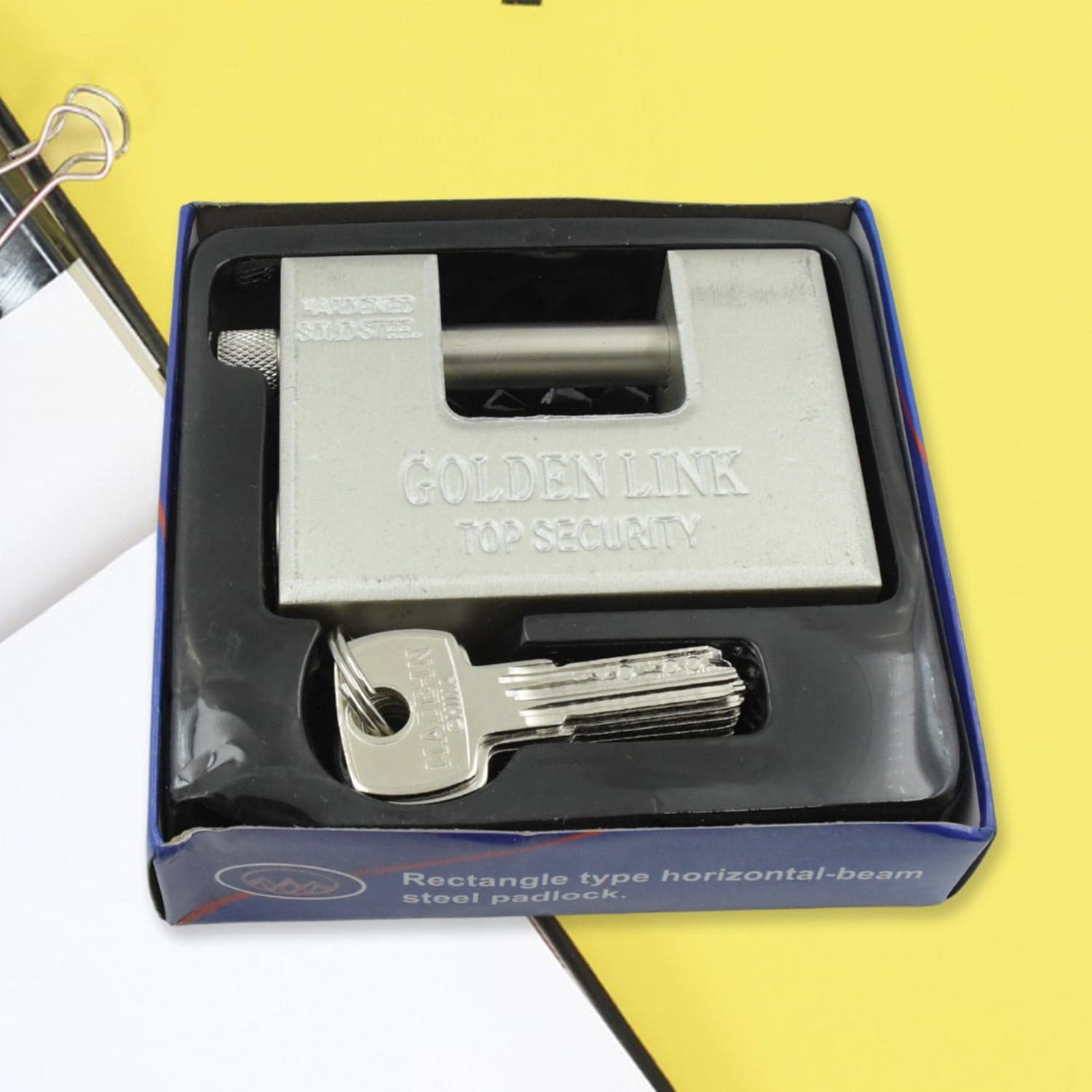 94mm Stainless Steel Padlock: Rectangular, Hardened Steel, 5 Keys thumbnail 4