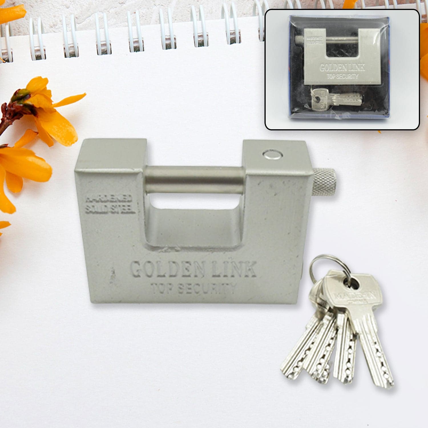 94mm Stainless Steel Padlock: Rectangular, Hardened Steel, 5 Keys thumbnail 6