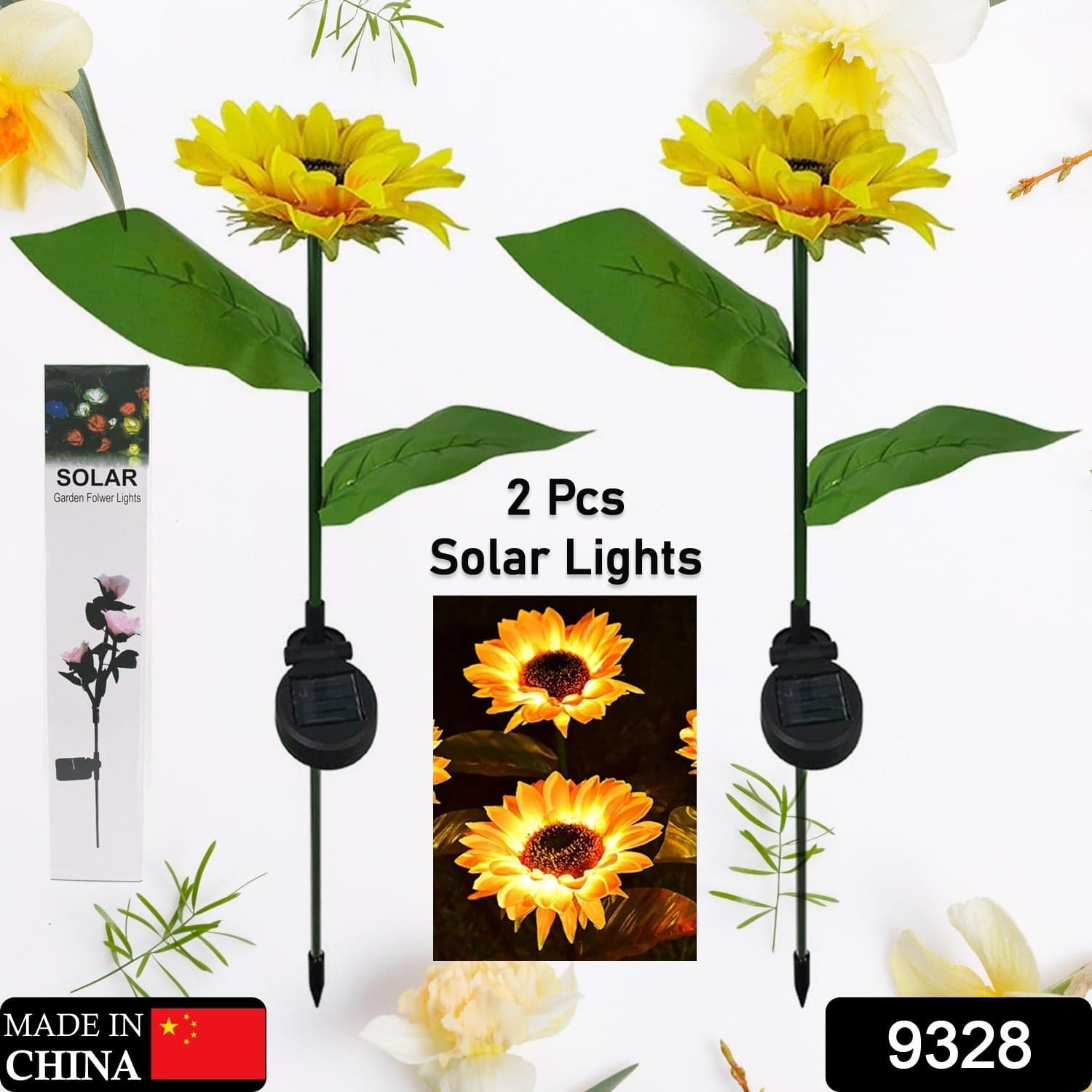 2 Pc Outdoor Solar Sunflower Lights Intelligent Light Control Waterproof Garden Landscape Stake Light thumbnail 2