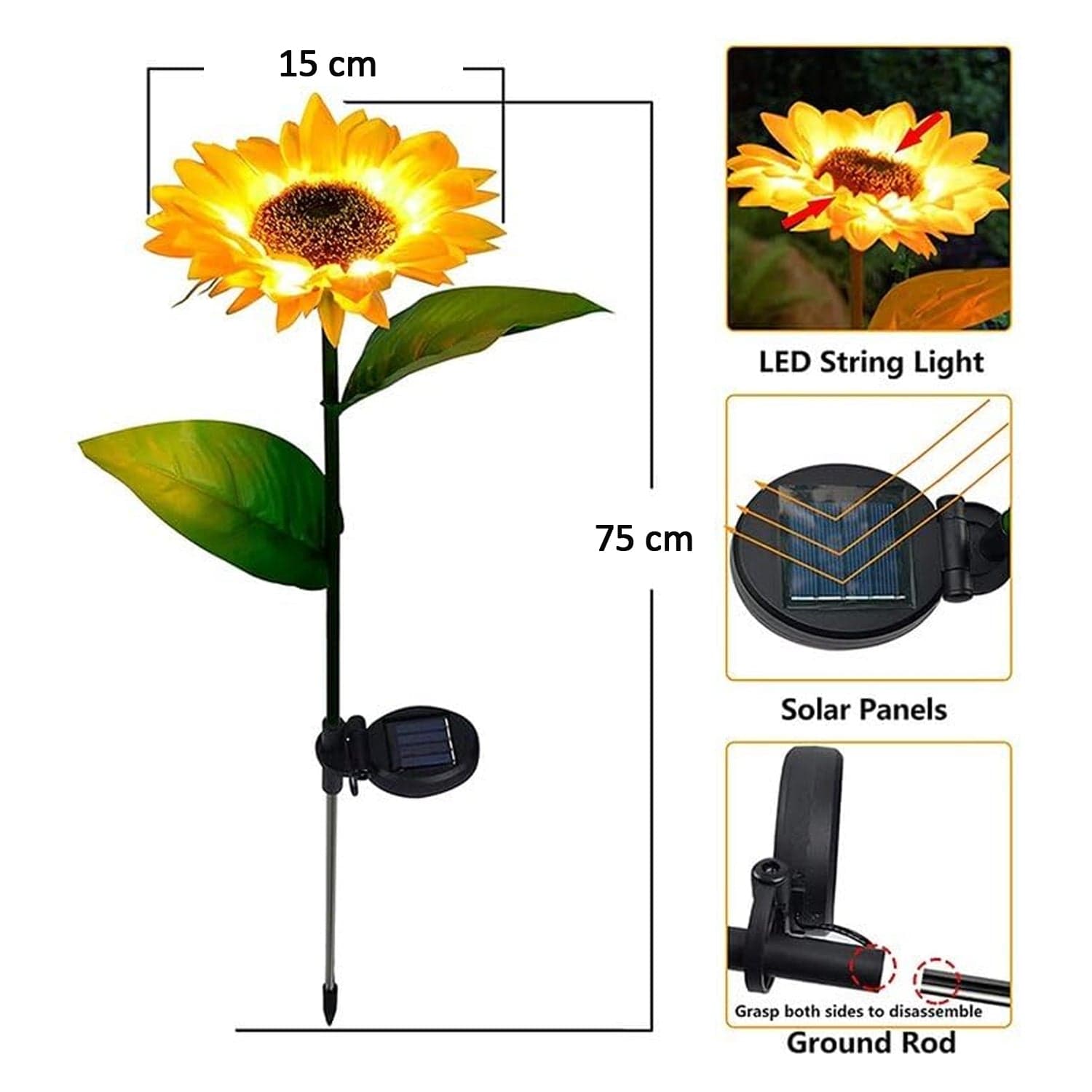 2 Pc Outdoor Solar Sunflower Lights Intelligent Light Control Waterproof Garden Landscape Stake Light thumbnail 7