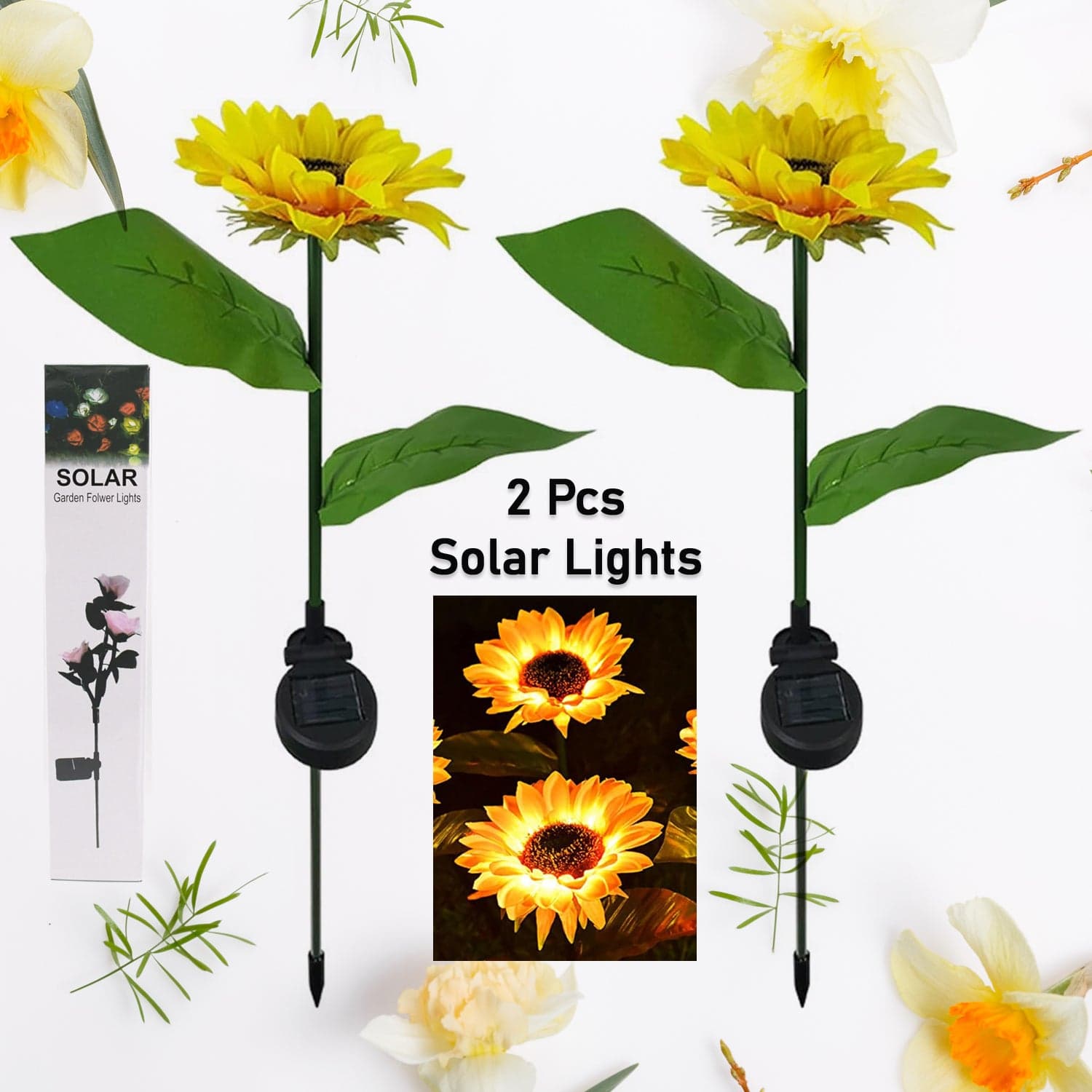 2 Pc Outdoor Solar Sunflower Lights Intelligent Light Control Waterproof Garden Landscape Stake Light thumbnail 8