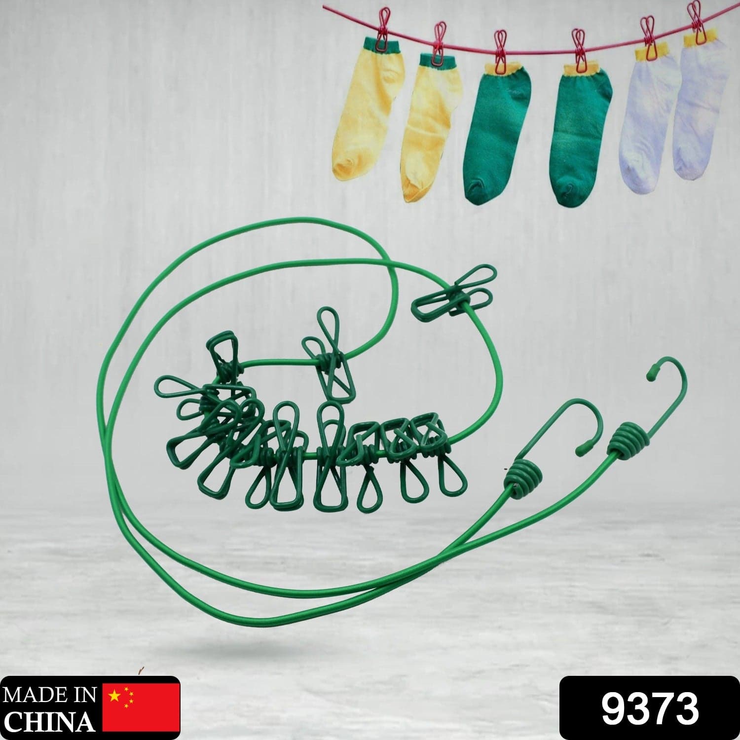 Elastic Cloth Drying Rope with 12 Metal Clip Portable Clothes line For Home & Travel thumbnail 2