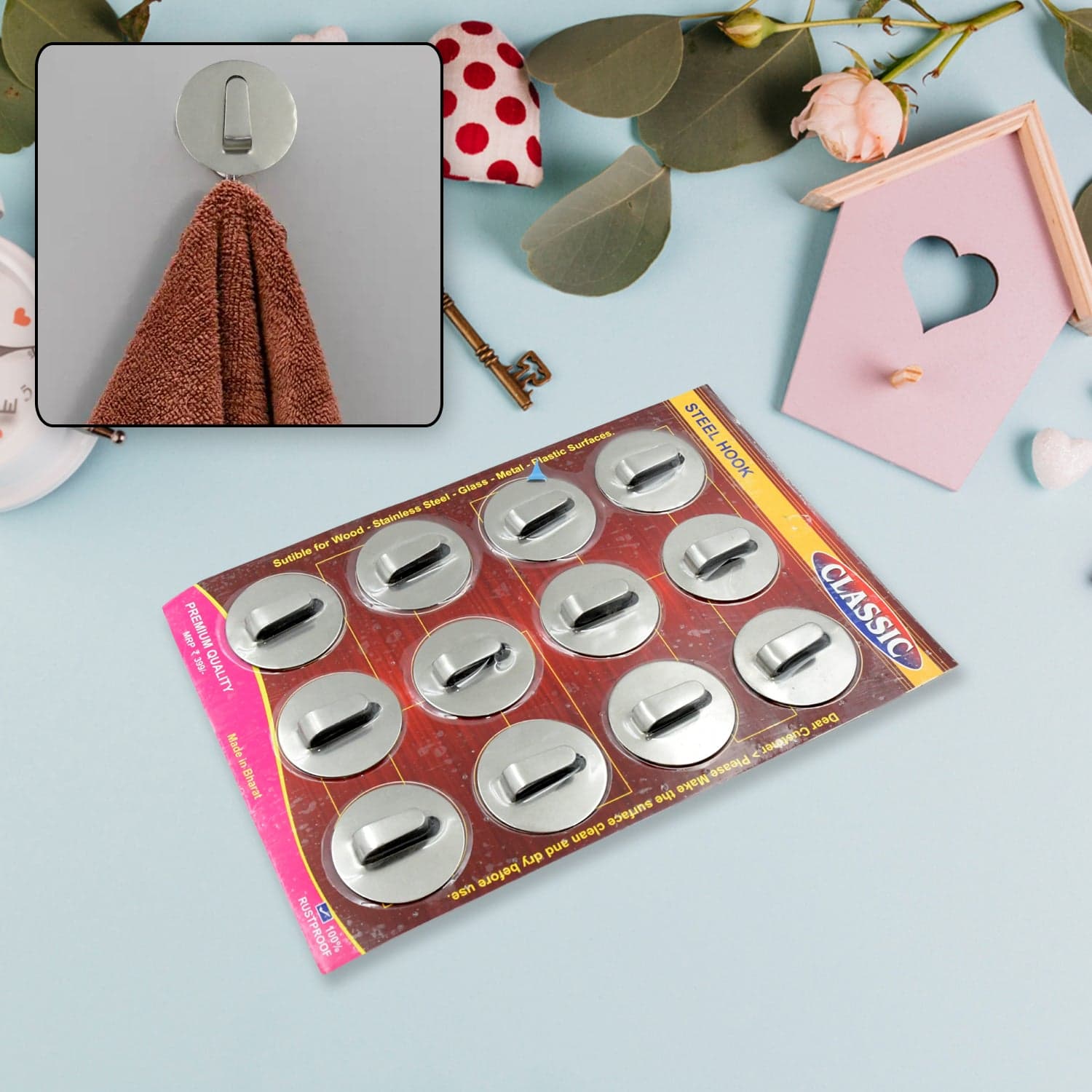 Self-Adhesive Wall Hooks (12 Pcs): Steel, Multipurpose for Home thumbnail 1