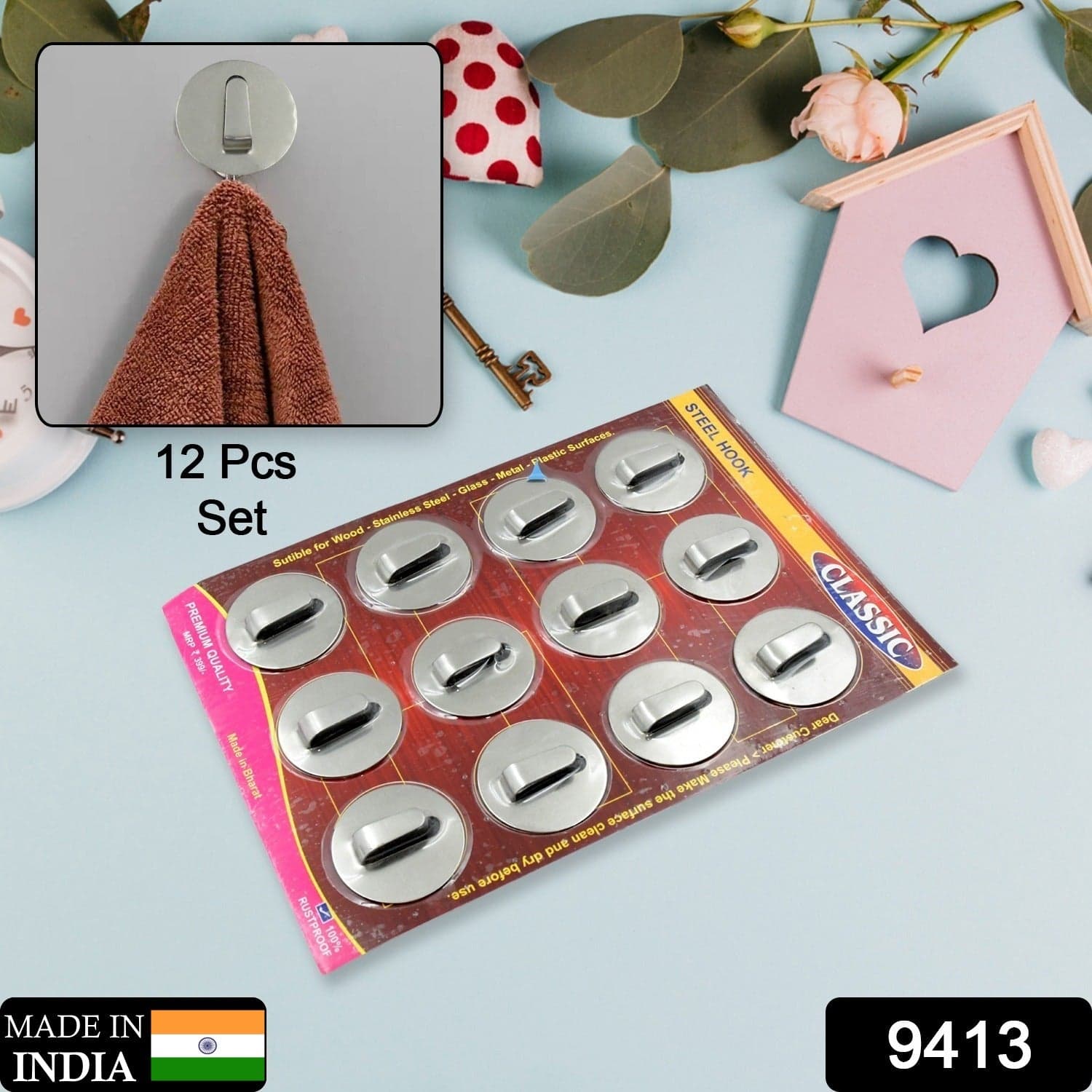 Self-Adhesive Wall Hooks (12 Pcs): Steel, Multipurpose for Home thumbnail 2