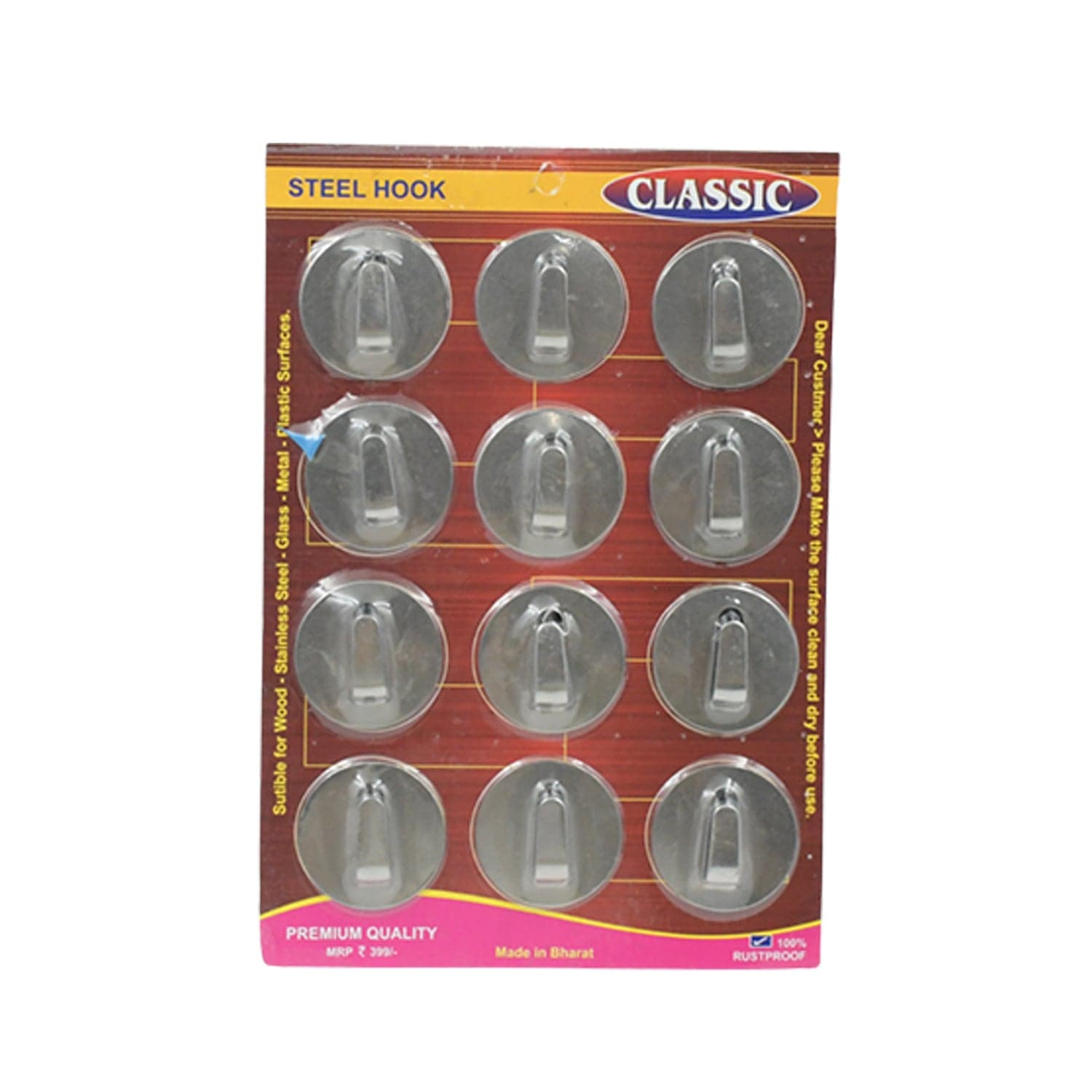 Self-Adhesive Wall Hooks (12 Pcs): Steel, Multipurpose for Home thumbnail 4
