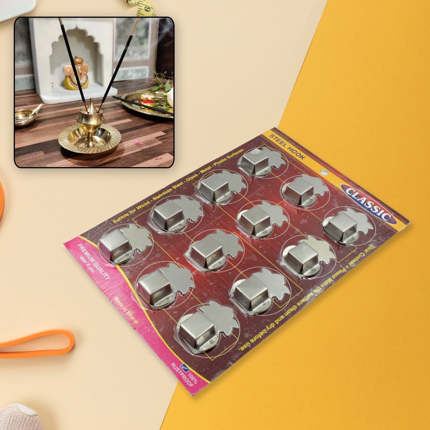 Stainless Steel Agarbatti Stand (12 Pack): Self-Adhesive, Wall Mounted thumbnail 1