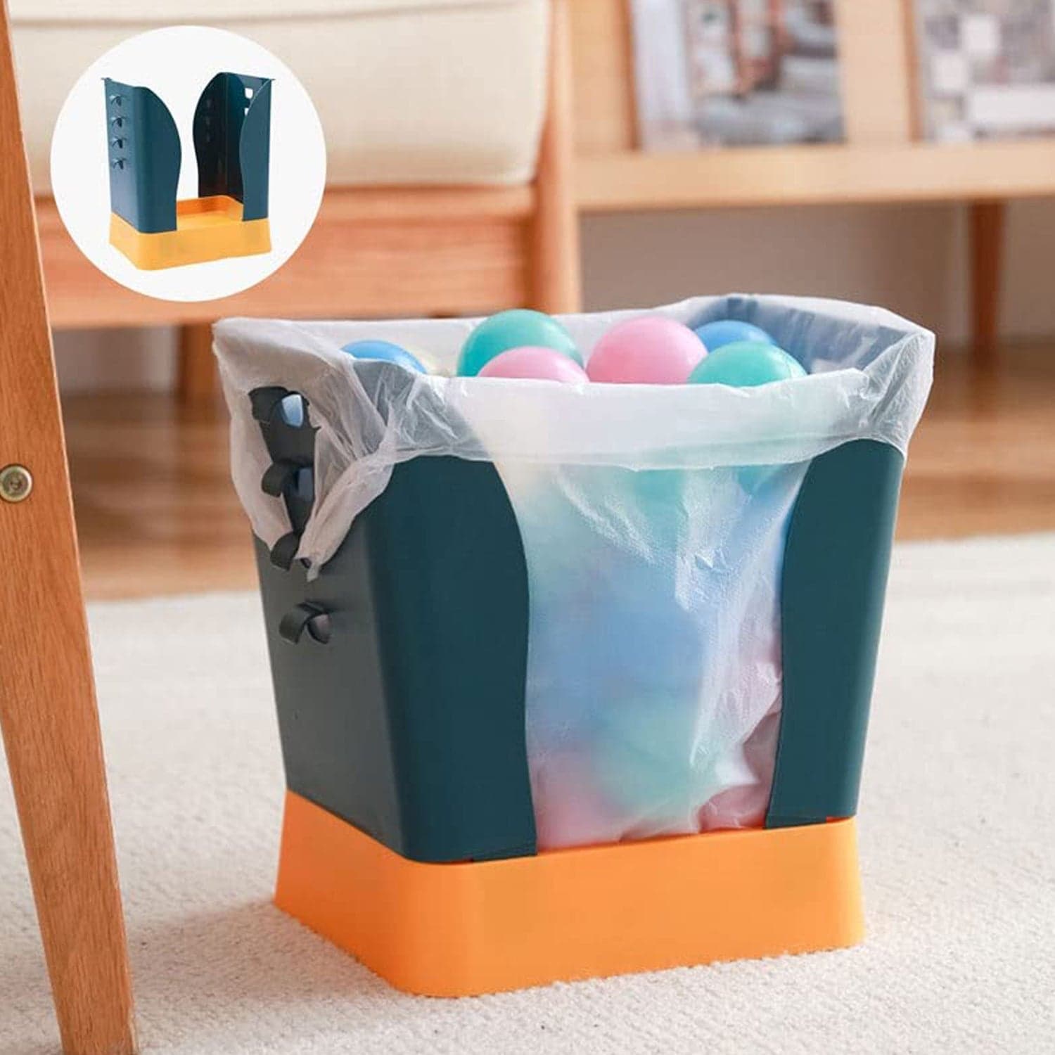 Expandable Trash Can (1 Pc): Plastic, Large Capacity, Kitchen & Bathroom thumbnail 1