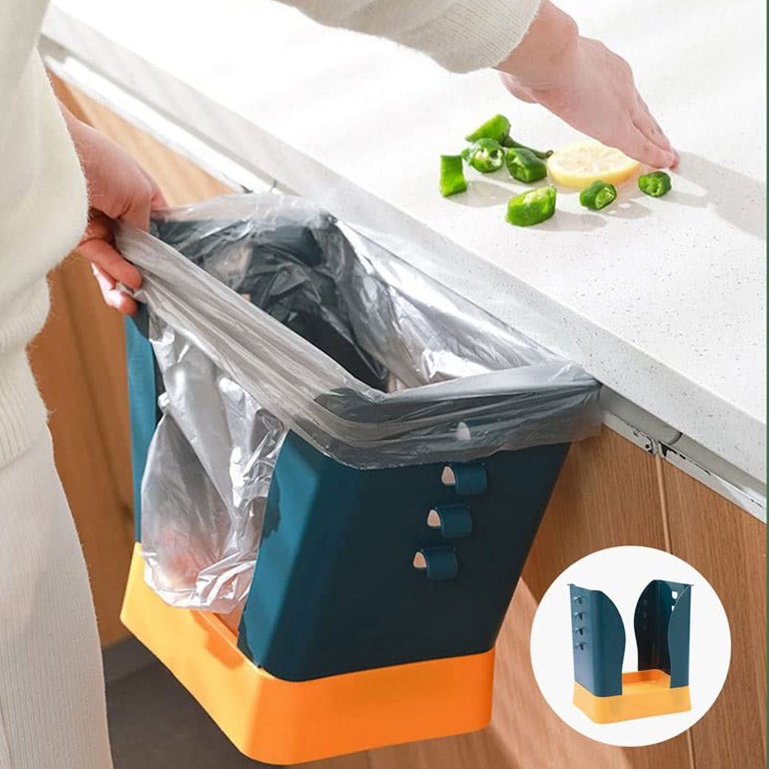 Expandable Trash Can (1 Pc): Plastic, Large Capacity, Kitchen & Bathroom thumbnail 4