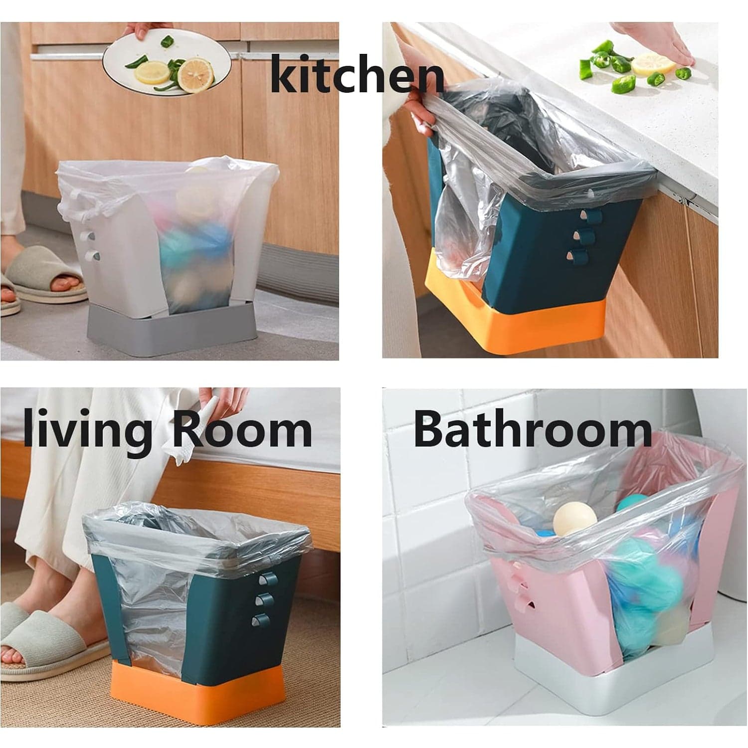 Expandable Trash Can (1 Pc): Plastic, Large Capacity, Kitchen & Bathroom thumbnail 5