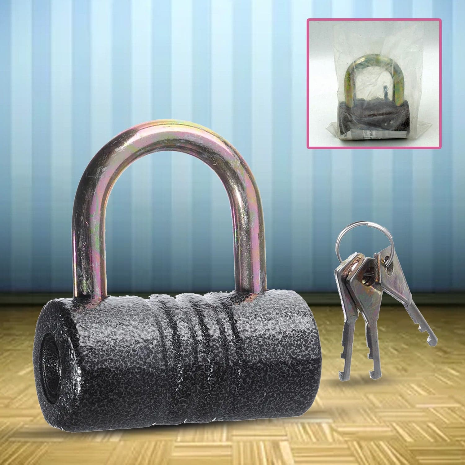 Heavy-Duty Iron Padlock Of 82Mm Black Spray Lock With Brass Core & 5 Keys thumbnail 5
