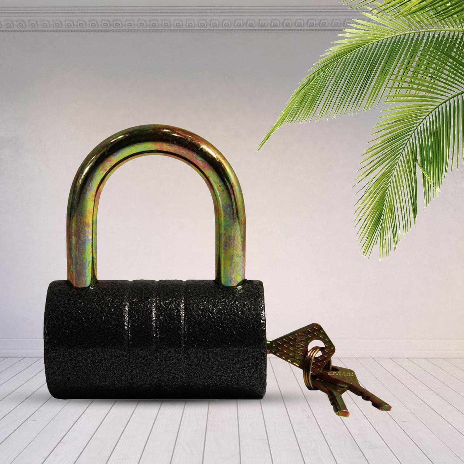 Heavy-Duty Iron Padlock Of 82Mm Black Spray Lock With Brass Core & 5 Keys thumbnail 6