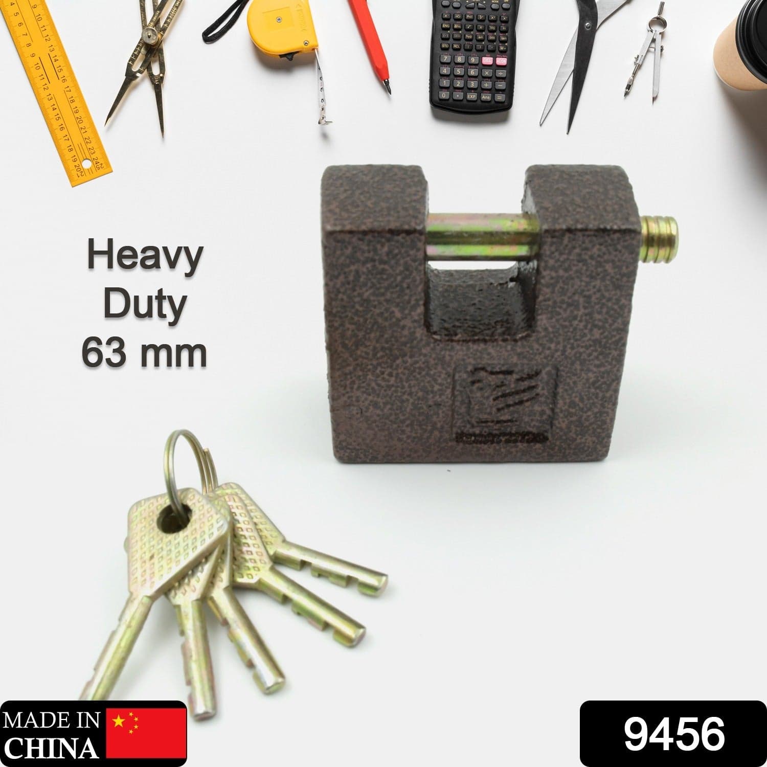 Iron Lock Brass Core And Thickened Spray Black Iron Door Lock With 5 Pc Keys For Home Dormitory thumbnail 2