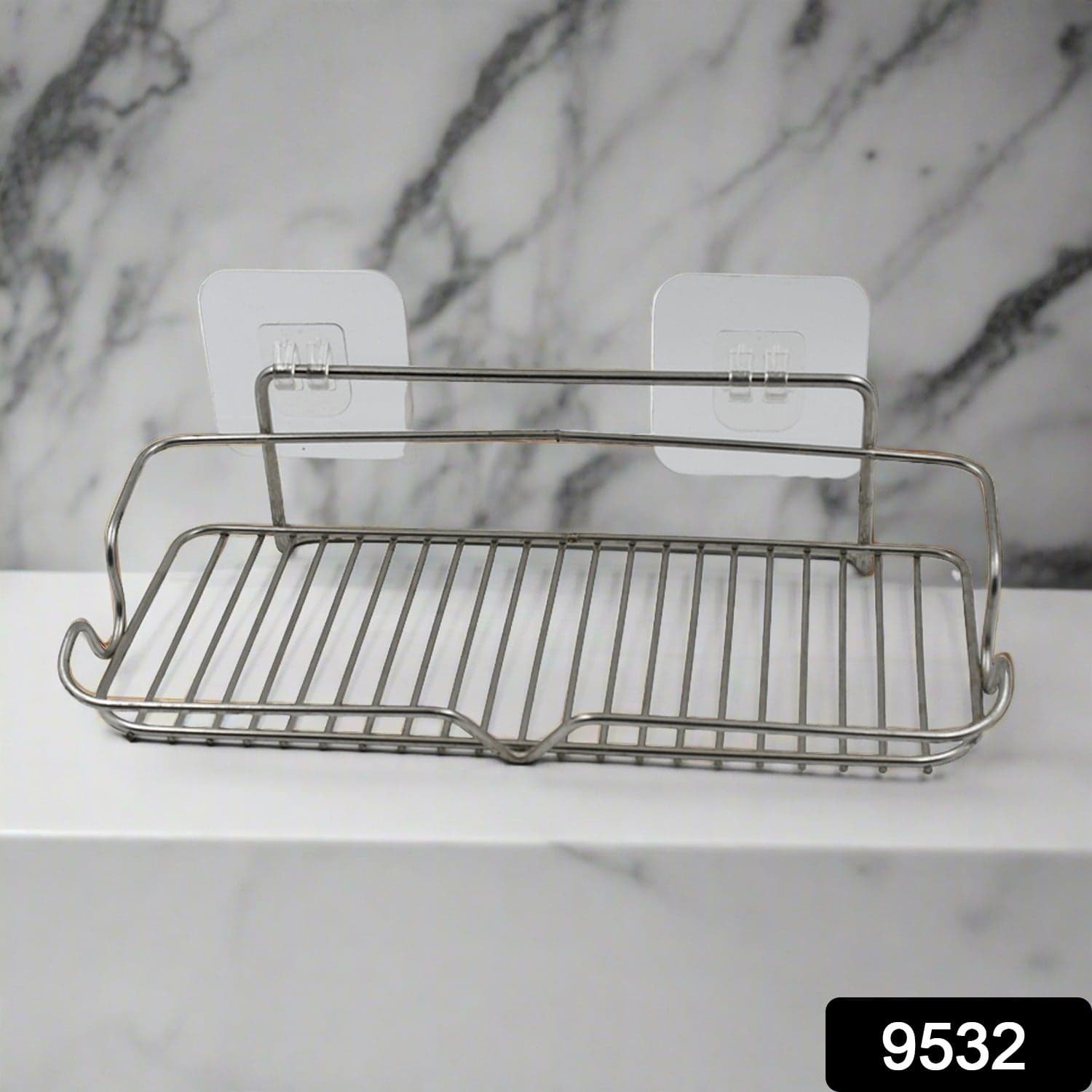 Stainless Steel Kitchen Bathroom Shower Shelf Storage Suction Basket Rack With 2 Hook (1 Pc) thumbnail 2
