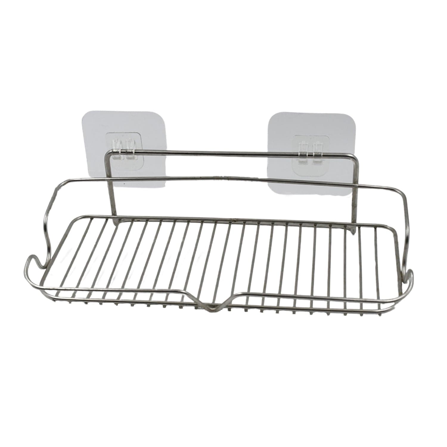 Stainless Steel Kitchen Bathroom Shower Shelf Storage Suction Basket Rack With 2 Hook (1 Pc) thumbnail 4