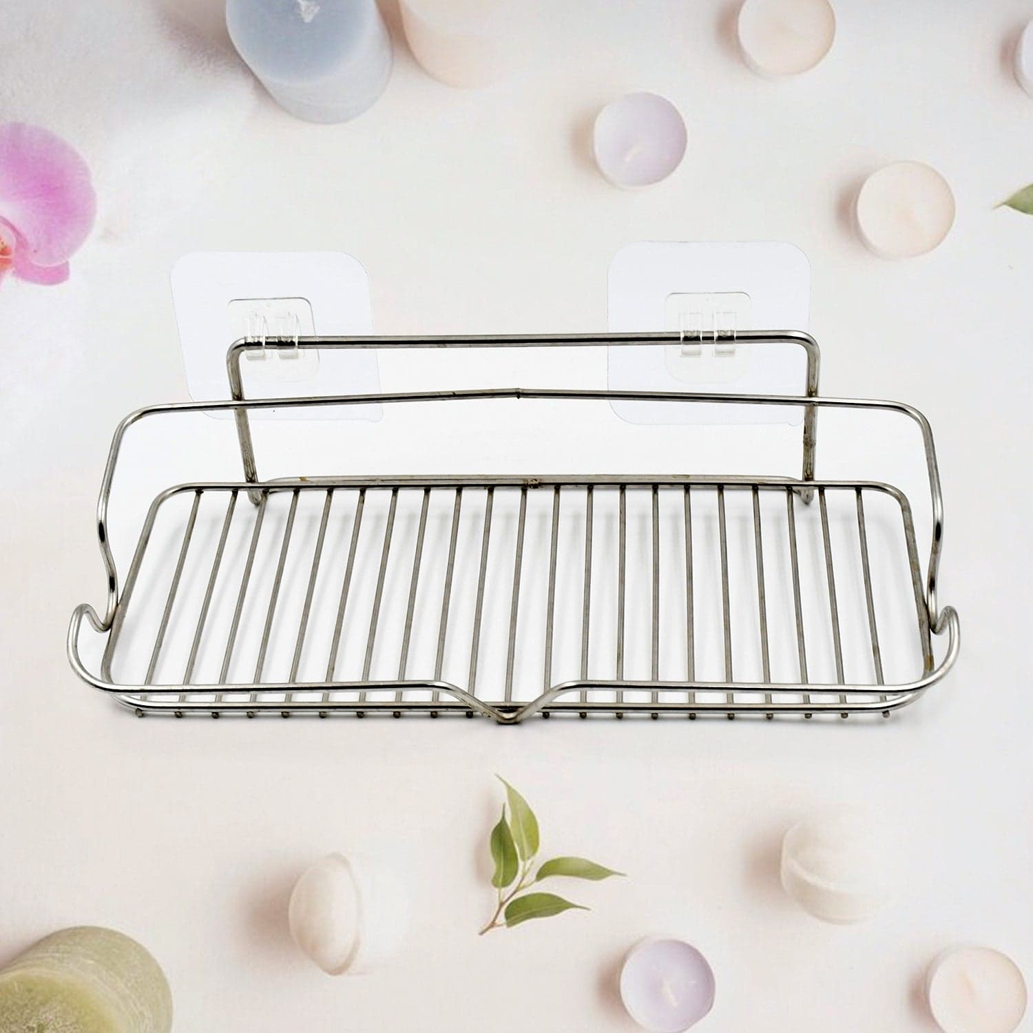 Stainless Steel Kitchen Bathroom Shower Shelf Storage Suction Basket Rack With 2 Hook (1 Pc) thumbnail 6
