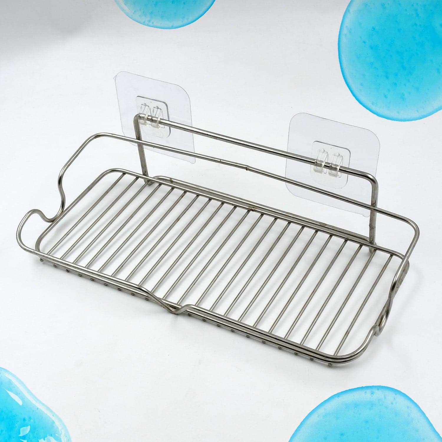 Stainless Steel Kitchen Bathroom Shower Shelf Storage Suction Basket Rack With 2 Hook (1 Pc) thumbnail 7