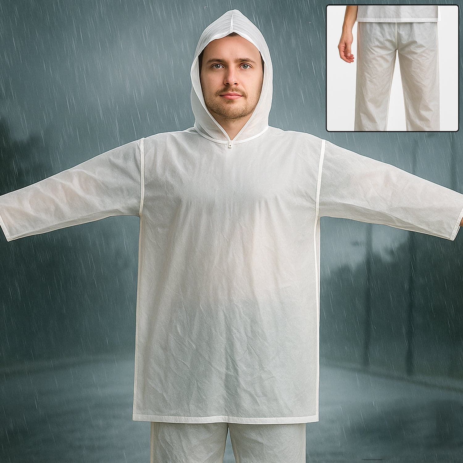 Full-Body Rain Suit of Jacket & Pants Set Fashion Portable Adult Rain Coat (1pc) thumbnail 3