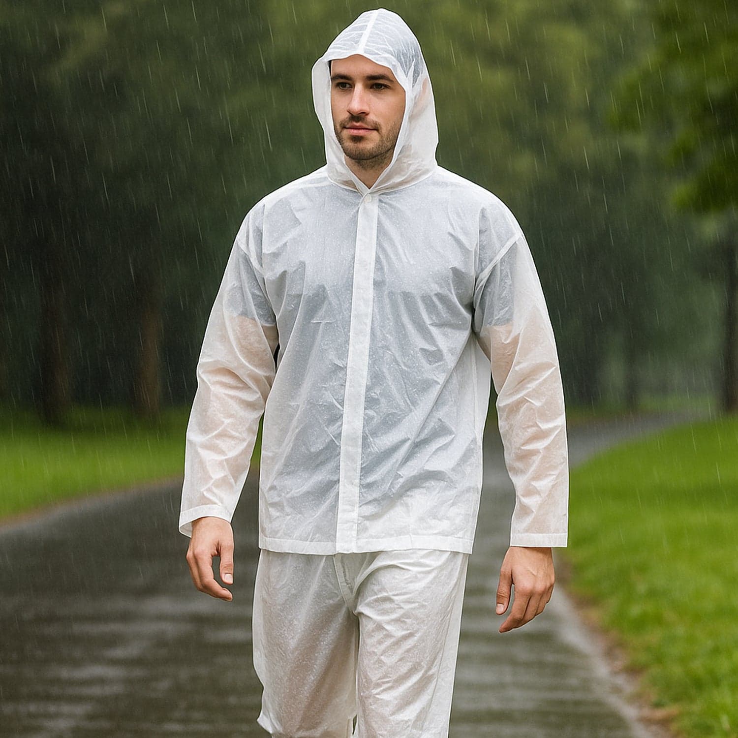 Full-Body Rain Suit of Jacket & Pants Set Fashion Portable Adult Rain Coat (1pc) thumbnail 4