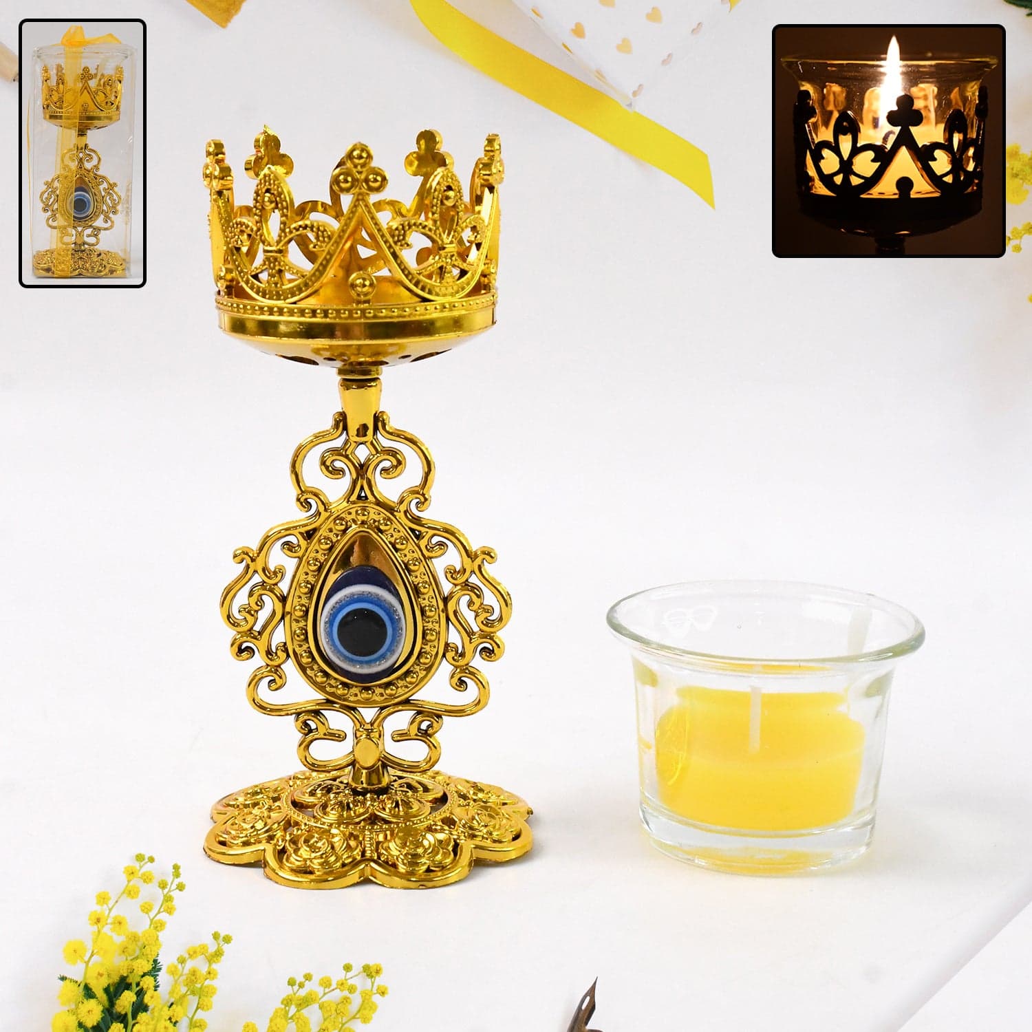 Flower Diwali Candle Holder with Plastic Stand , Diwali(1 Set) thumbnail 1