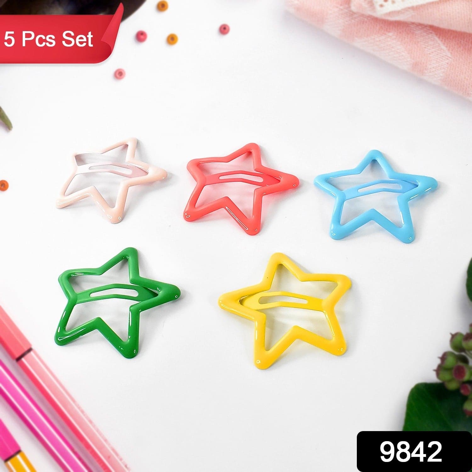 Metal Printed Star Shape Hair Clips (5 Pcs Set) thumbnail 2