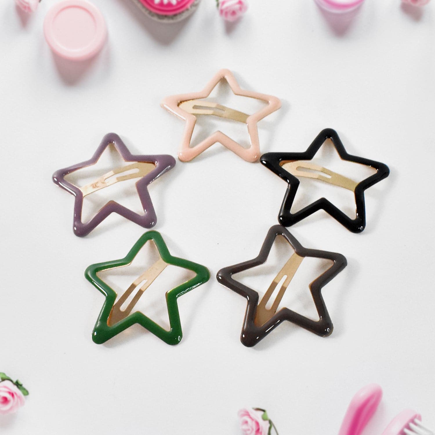 Metal Printed Star Shape Hair Clips (5 Pcs Set) thumbnail 6